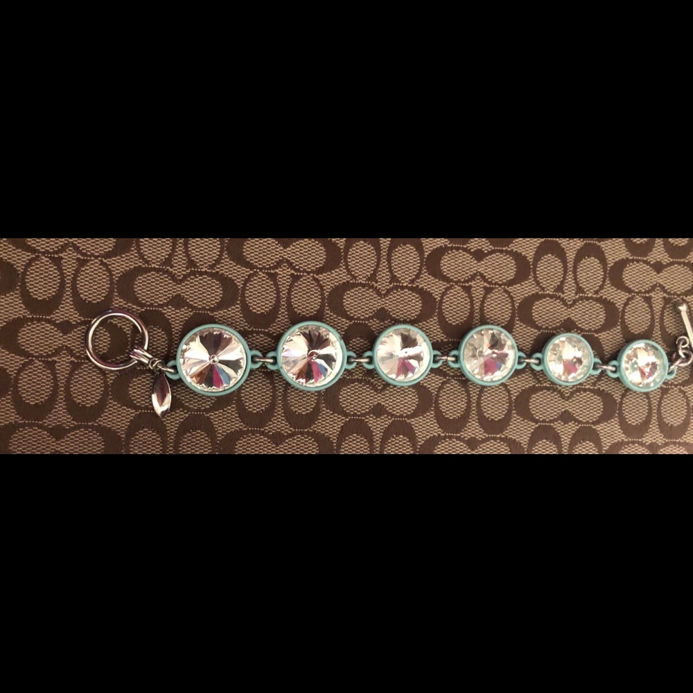 Ann Taylor Big Rhinestone Disk Aqua Trim Bracelet Lovely color combination